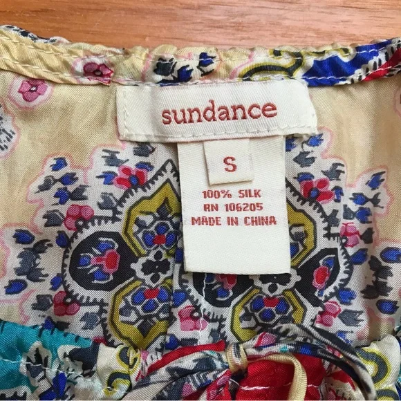 Johnny Was Sundance Red Blue Beige Silk 3/4 Peasant Top, EUC, S - Picture 2 of 12